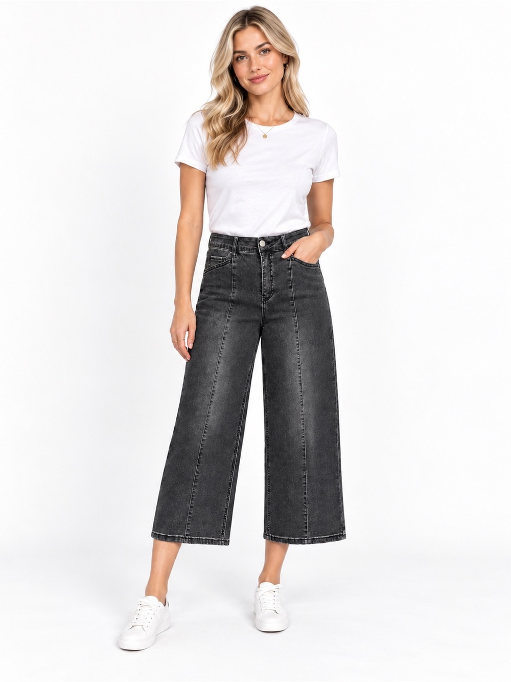 RFM Royalty For Me Black Seam Front Cropped Wide Leg Jeans Size 8